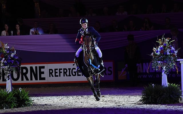Robert Murphy  riding UNCANNY owned by Kellie Hounslow, winner of the Pony Foxhunter Championship (Class 9) during HOYS in the NEC in Warwickshire in the UK on 8th October 2016