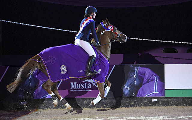 Jodie Hall-mcateer  riding TIXYLIX owned by Sarah Mendoza, Winner of the Leading Pony Show Jumper of the Year during HOYS in the NEC in Warwickshire in the UK on 6th October 2016