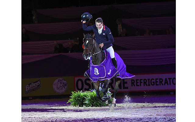 Joe Whitaker riding LAVARNO, winner of the ReadySupp Cup (Class 12) during HOYS in the NEC in Warwickshire in the UK on 6th October 2016