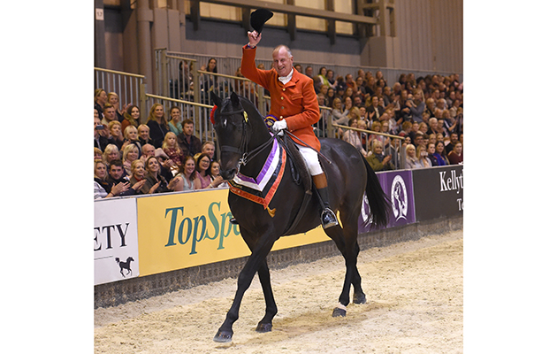 Allister Hood riding JACK THE GIANT owned by The Jackpots, Champion in the Race Horse to Riding Horse of the Year Championship during HOYS in the NEC in Warwickshire in the UK on 8th October 2016