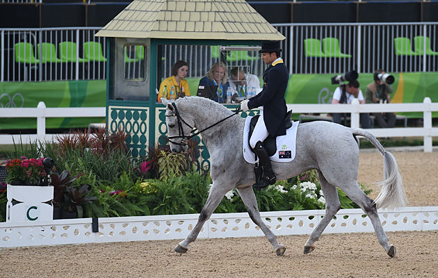 Shane Rose AUS riding CP Qualified, during the Dressage phase of the Eventing Competition at the Olympic Equestrian Eyestrain Centre in Deodoro near Rio, Brazil on 7th August 2016