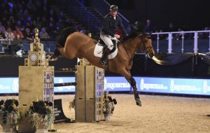 Robert Smith riding Bavi during Class 20 Equestrian.com Grand Prix at the Equestrian.com Liverpool International Horse Show at Echo Arena, Liverpool, UK; on 2nd January 2017