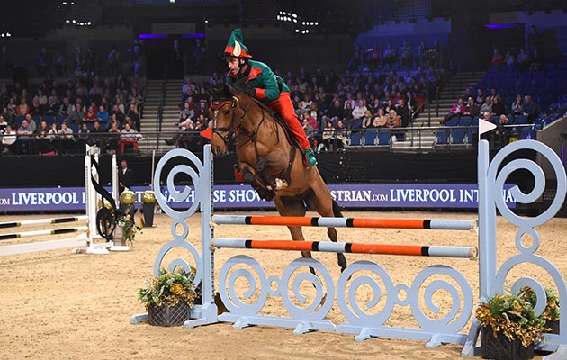 Lucy Bowen Howard and Emauele Gaudiano during of Class 13 (Mini Major) at the Equestrian.com Liverpool International Horse Show at Echo Arena, Liverpool, UK; on 1st January December 2016