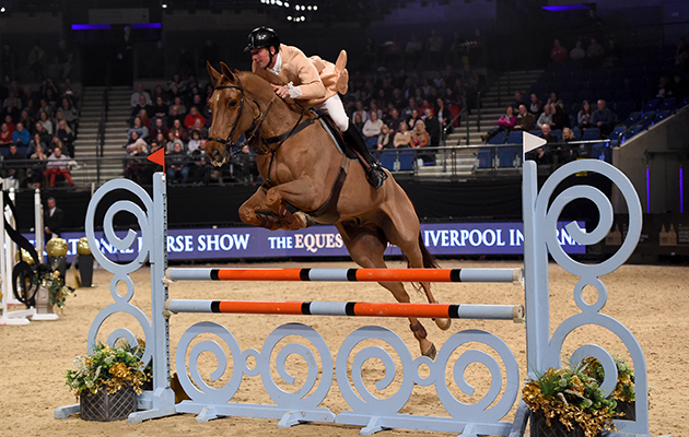 Guy Williams and Luli Loveridge winners of Class 13 (Mini Major) at the Equestrian.com Liverpool International Horse Show at Echo Arena, Liverpool, UK; on 1st January December 2016
