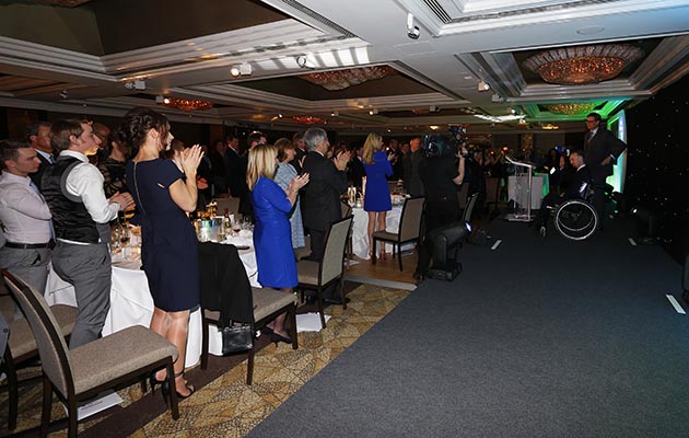 Freddie Tylicki receives a standing ovation at the Godolphin Stable Staff and Stud Awards
