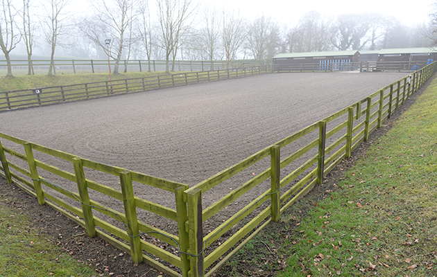 Out door arena at Hill Top Farm, the home of Team Wood Show Horse in the village of Birstwith near Harrogate in North Yorkshire in the UK; on 27th January 2017