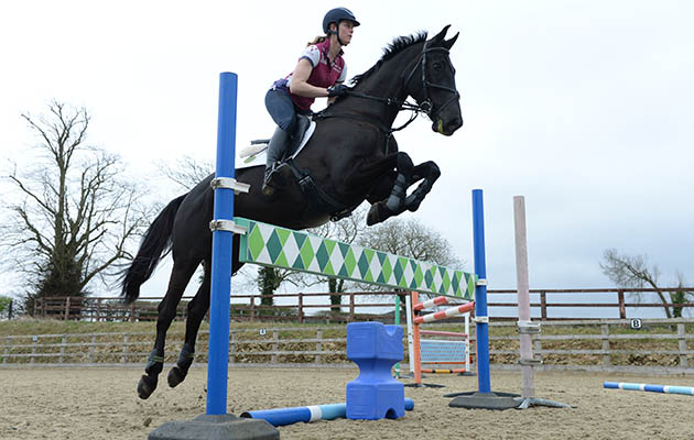 Lydia Hannon riding My Royal Touch at her base, The Old Rectory in the village of Britwell Salome near Watlington in Oxfordshire, UK on 29th March 2017
