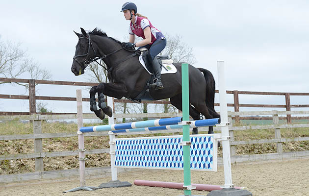 Lydia Hannon riding My Royal Touch at her base, The Old Rectory in the village of Britwell Salome near Watlington in Oxfordshire, UK on 29th March 2017
