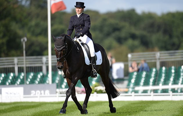 Kerry Varley riding BLUESTONE LUKE during the dressage phase of The Land Rover Burghley Horse Trials near Stamford in Lincolnshire UK on 1st September 2016