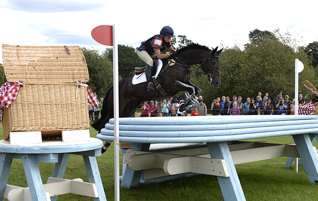 Kerry Varley riding BLUESTONE LUKE during the cross country phase of The Land Rover Burghley Horse Trials, Stamford UK, September, 2013