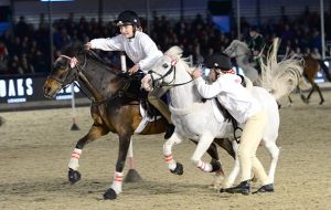 Members of Team England, winners of The DAKS Pony Club Games at the Royal Windsor Horse Show in the private grounds of Windsor Castle in Windsor in Berkshire in the UK between 10th-14th May 2017