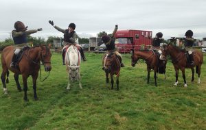 The boys’ ride at the South and West Wilts Pony Club mini camp including Reuben Cawley, Henry Phillips, Ollie Gillman, Jonty and Harry McCarter give a masterclass in dabbing