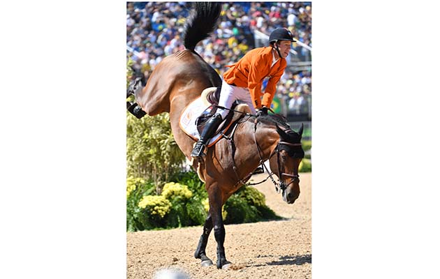 Maikel van der Vleuten NED riding Verdi, during the 1st Qualifier of the individual Show Jumping competition at the Olympic Equestrian Centre in Deodoro near Rio, Brazil on 14th August 2016