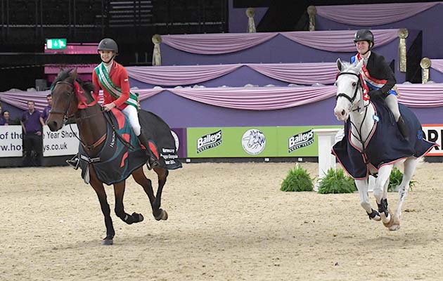 FOOLS BUSINESS owned by Emma Sargeant ridden or exhibited by Emma Sargeant in Silver League Championship and CHRISTOPHER ROBBIN IV owned by Abbi Jackson ridden or exhibited by Abbi Jackson in Bronze League Championshipduring the Horse of the Year Show at the NEC near Birmingham, UK between 4th - 8th October 2017