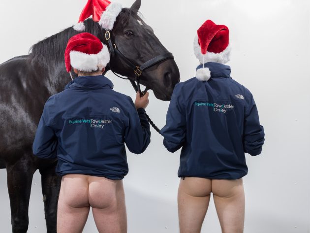 Partners Andrew Hayes and Mike Sheldon of Towcester Vets fund raising for the Warwickshire and Northamptonshire Air Ambulance with a naked calendar for 2018.
