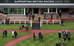 A view of the weighing room and parade ring at Cheltenham Racecourse