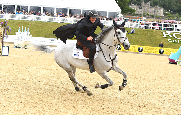 Trevor Breen and Jack Hewitt during the invitational Mini Major Relay during the Equerry Bolesworth International Horse Show  at Bolesworth Castle near Chester in Cheshire in the UK on 17th June 2018