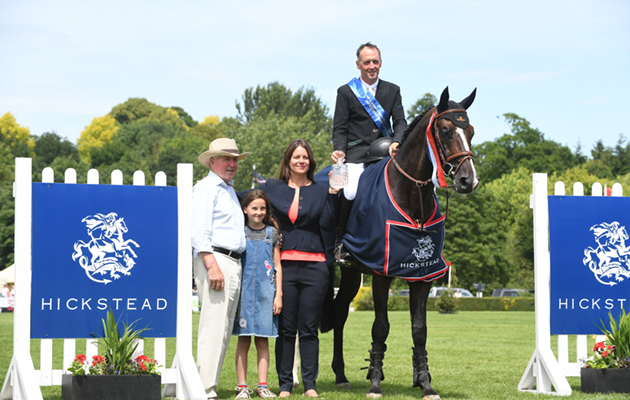 Shane BREEN riding CLYDE VA in The Hickstead Master's Trophy in the International jumping competition during The Al Shira'AA Hickstead Derby Meeting at the All England Jumping Course at Hickstead near Haywards Heath in West Sussex in the UK on 22nd June 2018