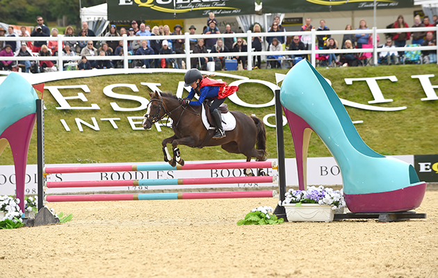Jessica Dimmock  and Isabelle Harris during the invitational Mini Major Relay during the Equerry Bolesworth International Horse Show  at Bolesworth Castle near Chester in Cheshire in the UK on 17th June 2018