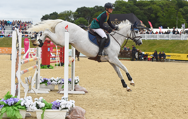 Jessica Dimmock  and Isabelle Harris during the invitational Mini Major Relay during the Equerry Bolesworth International Horse Show  at Bolesworth Castle near Chester in Cheshire in the UK on 17th June 2018