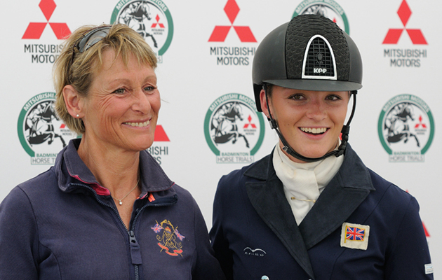 G0YRTJ Badminton, UK. 6th May, 2016. The 2016 Mitsubishi Motors Badminton Horse Trials. Mary King and daughter Emily after the Dressage Phase on Day 2 of The 2016 Mitsubishi Motors Badminton Horse Trials which take place 5th - 8th May. Credit: Jonathan Clarke/Alamy Live News