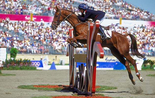 19 Sep 2000: Jeanette Brakewell of Great Britain on Over To You during the Equestrian Team Three Day Event Show Jumping at the Sydney International Equestrian Centre on Day Four of the Sydney 2000 Olympic Games in Sydney, Australia. Mandatory Credit: Ross Kinnaird /Allsport