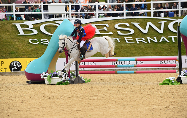 Madeleine Kerrigan and Michael Pender during the invitational Mini Major Relay during the Equerry Bolesworth International Horse Show  at Bolesworth Castle near Chester in Cheshire in the UK on 17th June 2018