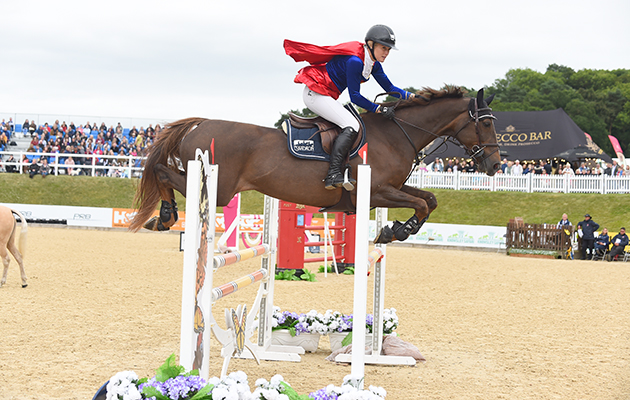 Laura Renwick and Scarlett Lomax-Cox, winners of the invitational Mini Major Relay during the Equerry Bolesworth International Horse Show  at Bolesworth Castle near Chester in Cheshire in the UK on 17th June 2018