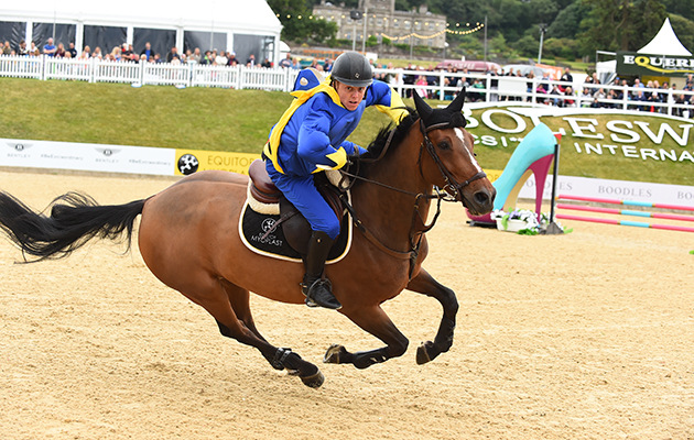Matthew Sampson and Sula Von Bulow during the invitational Mini Major Relay during the Equerry Bolesworth International Horse Show  at Bolesworth Castle near Chester in Cheshire in the UK on 17th June 2018