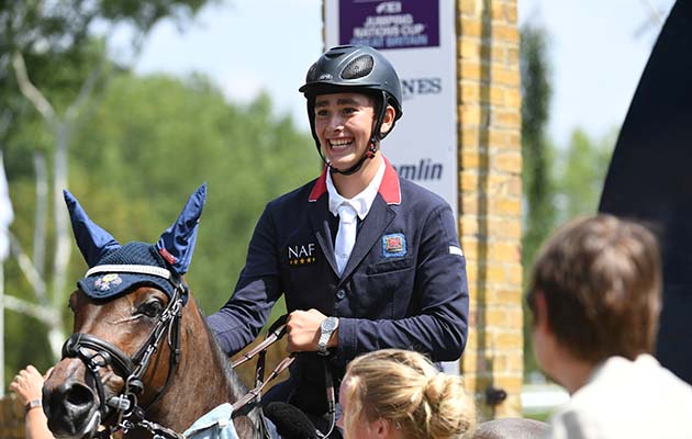 Iwan Carpenter riding FOLLOW JAZZY LADY, winner of The Hooper Family Winter 138 cm Championship during The Longines FEI Jumping Nations Cup™ of Great Britain at the BHS Royal International Horse Show held at the Hickstead Show ground near Haywards Heath in West Sussex, in the UK between 25-29th July 2018