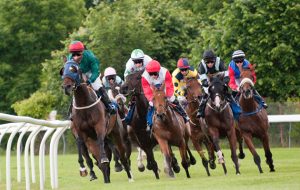 BRBYPY Horse Racing on the Bend, Hamilton, Lanarkshire, Scotland, UK, Western Europe.