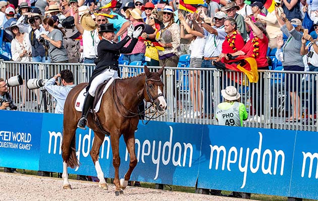 PKTC67 Tryon, USA. 14th September 2018. 1st Place. Gold Medalist. Isabell Werth. Bella Rose. GER. FEI World Individual Championship. Grand Prix Special. Dressage. Day 4. World Equestrian Games. WEG 2018 Tryon. North Carolina. USA. 14/09/2018. Credit: Sport In Pictures/Alamy Live News