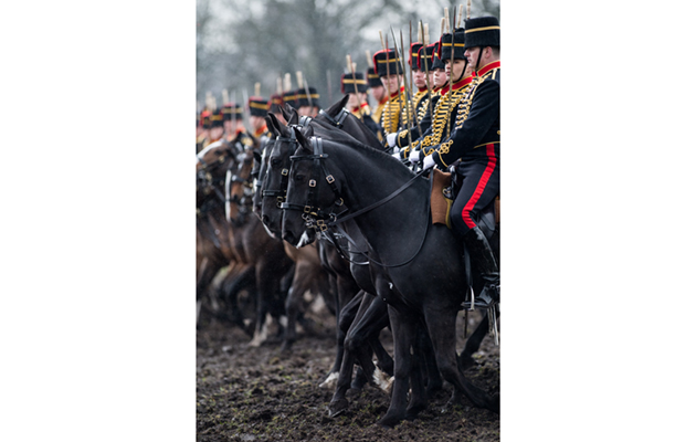 Major General Ben Bathurst, General Officer Commanding The Household Division, conducted his annual inspection of The King’s Troop Royal Horse Artillery on the playing fields before Royal Artillery Barracks, in Woolwich today. The inspection determined whether the Army’s ceremonial saluting battery is fit to perform its duties on behalf of the nation for the next twelve months. All Major General’s inspections are testing times for Army units, but this one takes place in full public view with the soldiers and horses performing one of the most heart-stopping and difficult displays in the ceremonial canon. The colourful and spectacular display included the world-famous Musical Drive. The Musical Drive is one of the most spectacular displays of horsemanship in the world involving risk laden complex choreographed moves with split second timing. Six magnificently turned–out horses draw each of six 13 pounder Field Guns and limbers, with the Gun detachment riding behind each Gun. The Guns in the Troop display all saw service in the First World War. Photographer: SSgt Rupert Frere RLC / MoD Crown