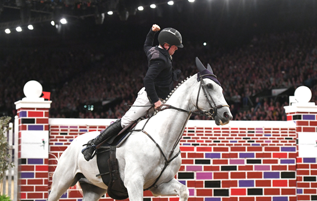 Alfie BRADSTOCK  riding H. D'OR, joint winner of the Thistledown Puissance at the   Horse of The Year Show 2018 at the NEC near Birmingham in the UK between 2nd- 7th October 2018