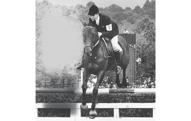 Jane Bullen, first woman member of a British Olympic equestrian team, negotiates a jump on Our Nobby as the British team move toward a gold medal win in the three-day equestrian eventing at the Summer Olympic Games in Mexico City, Mexico on Oct. 21, 1968. The event consists of dressage, cross-country and jumping events. (AP Photo)