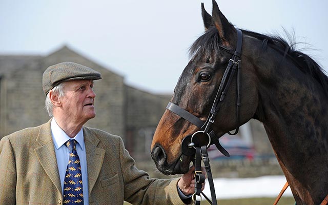 Auroras Encore with winning trainer Harvey Smith during the winners photocall at Craiglands Farm, Bingley.