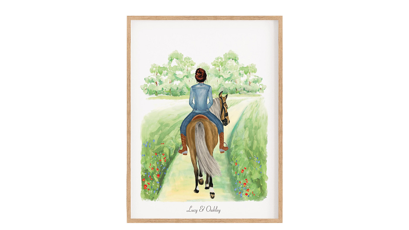 Horse and rider portrait personalised horse gifts