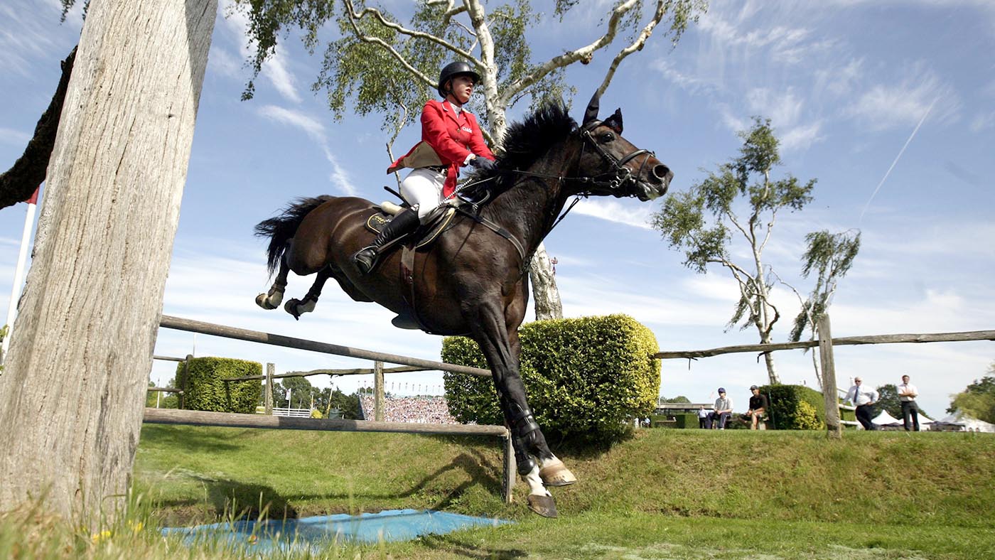 Ellen Whitaker riding Locarno 62 in the DFS Derby in the DFS Derby during the Hickstead Horse Show at the All England Jumping Course, Hickstead.