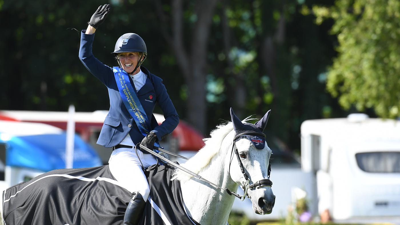 Harriet NUTTALL riding SILVER LIFT winner of the Science Supplements Speed Derby (Class 172) during The Al Shira'aa Hickstead Derby Meeting held at The All England Jumping Course in Hickstead near Burgess Hill in West Sussex in the UK between 20-23rd June 2019