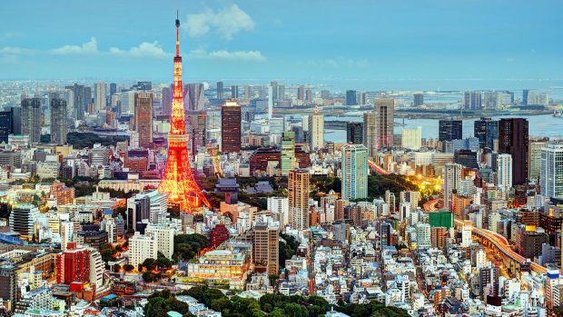 DC79KJ Tokyo, Japan cityscape at Tokyo Tower.