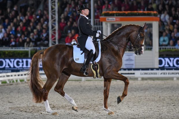 Isabell Werth and Bella Rose of their way to winning medals at the 2019 European Championships in Rotterdam.