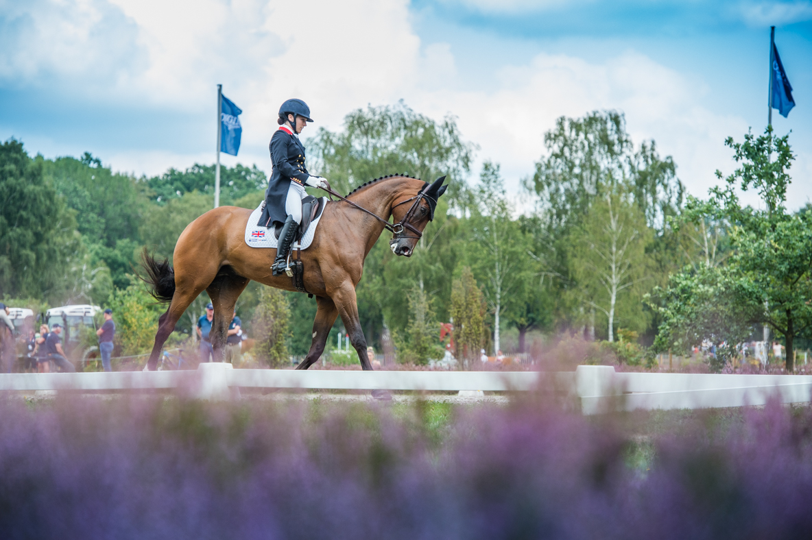 Laura Collett (GBR) riding London 52 before her Dressage phase of the FEI Longines European Eventing Championships in Luhmuhlen Germany between on 28th August - 1st September 2019