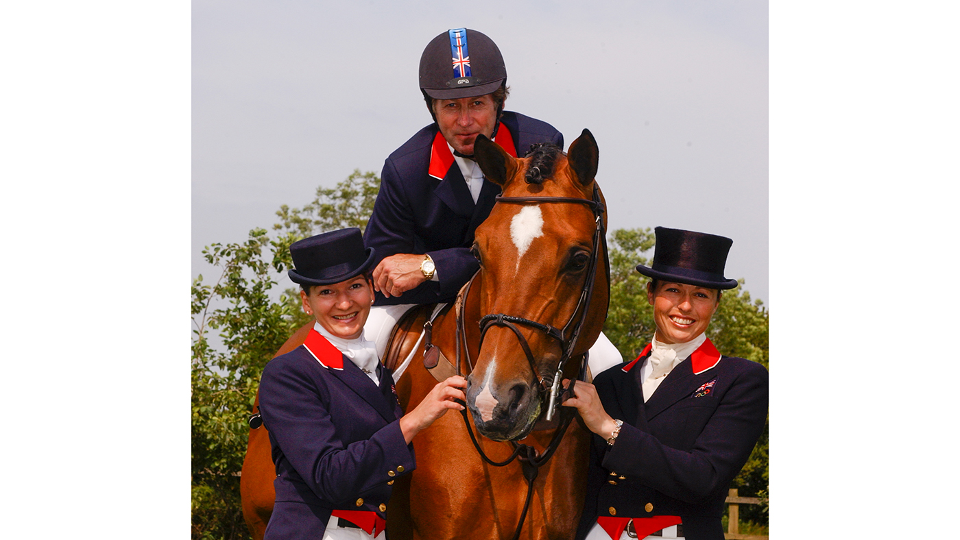 Nick Skelton on Arko, Jeanette Brakewell (right) and Nicola Mcgiven (left)