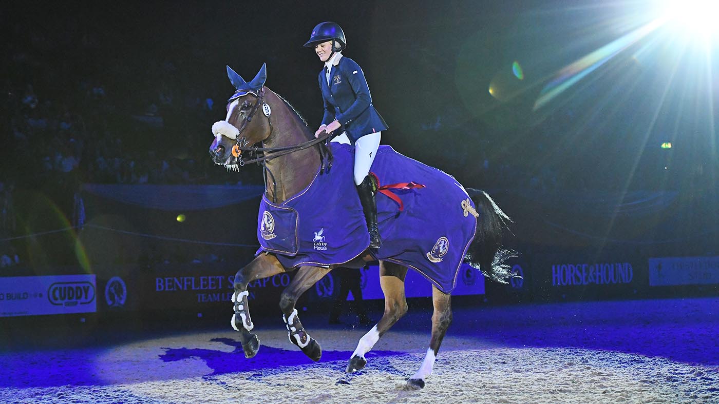Georgia TAME riding QUINTELLA, winner of the NAEC Stoneleigh Stakes International Showjumping class (Class 12) during the Horse of The Year Show at the NEC in Birmingham in the UK between the 2nd - 6th October 2019