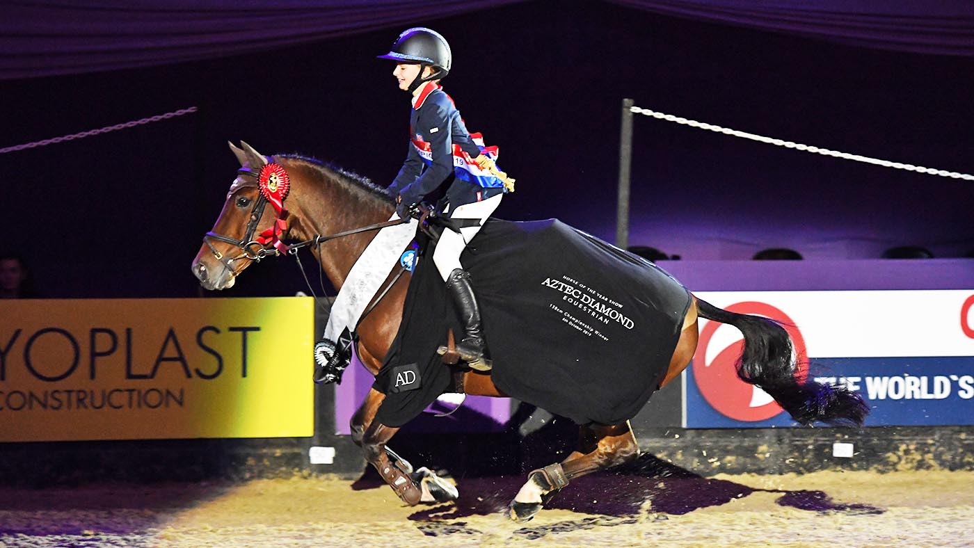 Tabitha Kyle riding PLAYBOY VAN DE ZOETEWEI winner of the Aztec Diamond Equestrian 138cm Championship in the National Showjumping during the Horse of The Year Show at the NEC in Birmingham in the UK between the 2nd - 6th October 2019