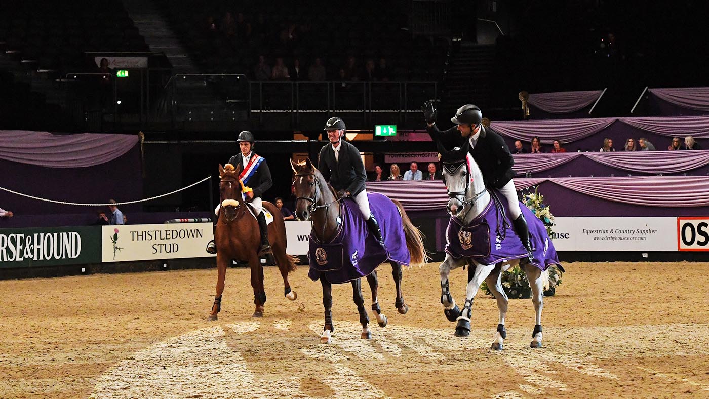 Jay Halim riding ARAGON Z and Barrett Watson riding LIONEL VAN DE MARKIESLANDEN joint winner of the Addington Equestrian 2019 Ltd. Talent Seekers inc. 7 Year Old Championship during the Horse of The Year Show at the NEC in Birmingham in the UK between the 2nd - 6th October 2019