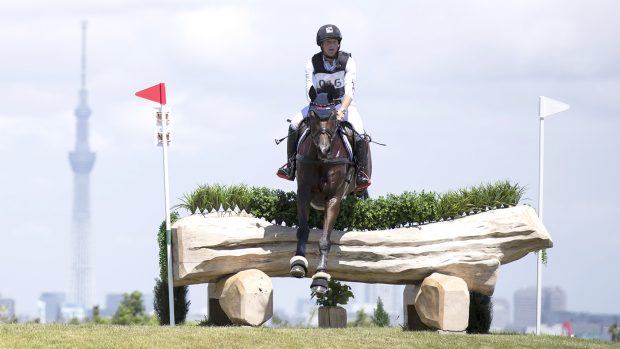TOKYO, JAPAN - AUGUST 13 : Jung Michael & FISCHERWILD WAVE of GER in the Cross Country NO.17-A during the READY SRADY TOKYO Equestrian test event at the Sea forest Park on August 13, 2019 in Tokyo, Japan. (Photo by Yusuke Nakanishi)