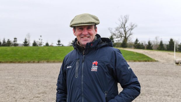 Richard Waygood, in the new British Kit from Musto, during the Team GB training session at Washbrook Farm in the village of Aston-le-Walls near Daventry in the county of Northamptonshire in the UK on the 8th February 2018