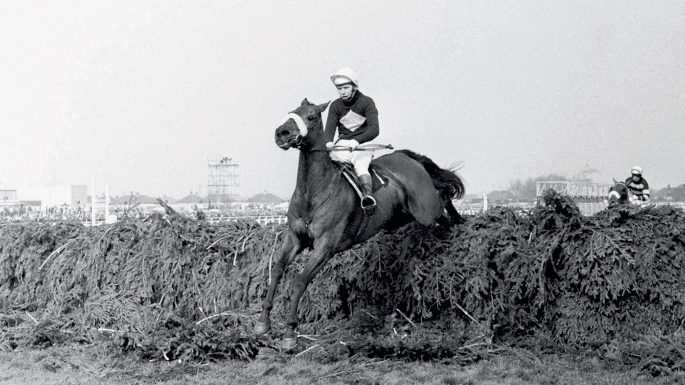 Red Rum, undoubtedly one of the most famous racehorses ever, is seen here jumping the last fence under Brian Fletcher to win the Grand National