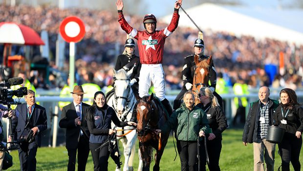 Grand National weights File photo dated 06-04-2019 of Jockey Davy Russell celebrates winning the Randox Health Grand National Handicap Chase with Tiger Roll during Grand National Day of the 2019 Randox Health Grand National Festival at Aintree Racecourse.